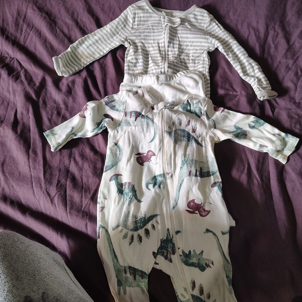 Cloud Island Cream and Gray Striped Baby Onesie